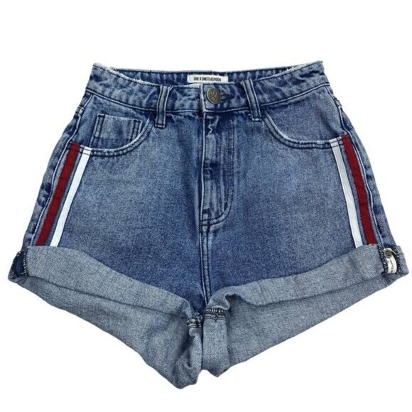 ONE X ONETEASPOON Bandits High Waisted Slim Fit Cuffed Hem Denim Short Sz 23 - Picture 3 of 9